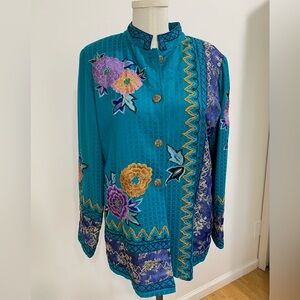VINTAGE Indigo Moon Turquoise Embroidered Beaded Jacket Size Small